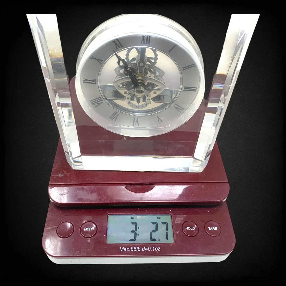 Vintage Y2K Heavy Crystal Style Glass Skeleton Quartz Mantel Shelf Clock Working